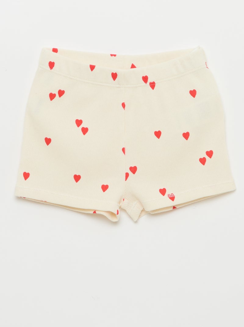 Pyjama t-shirt + short en coton côtelé - 2 pièces Blanc - Kiabi