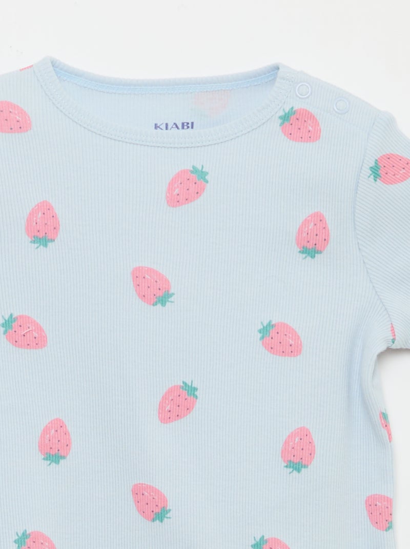 Pyjama t-shirt + short en coton côtelé - 2 pièces Bleu - Kiabi