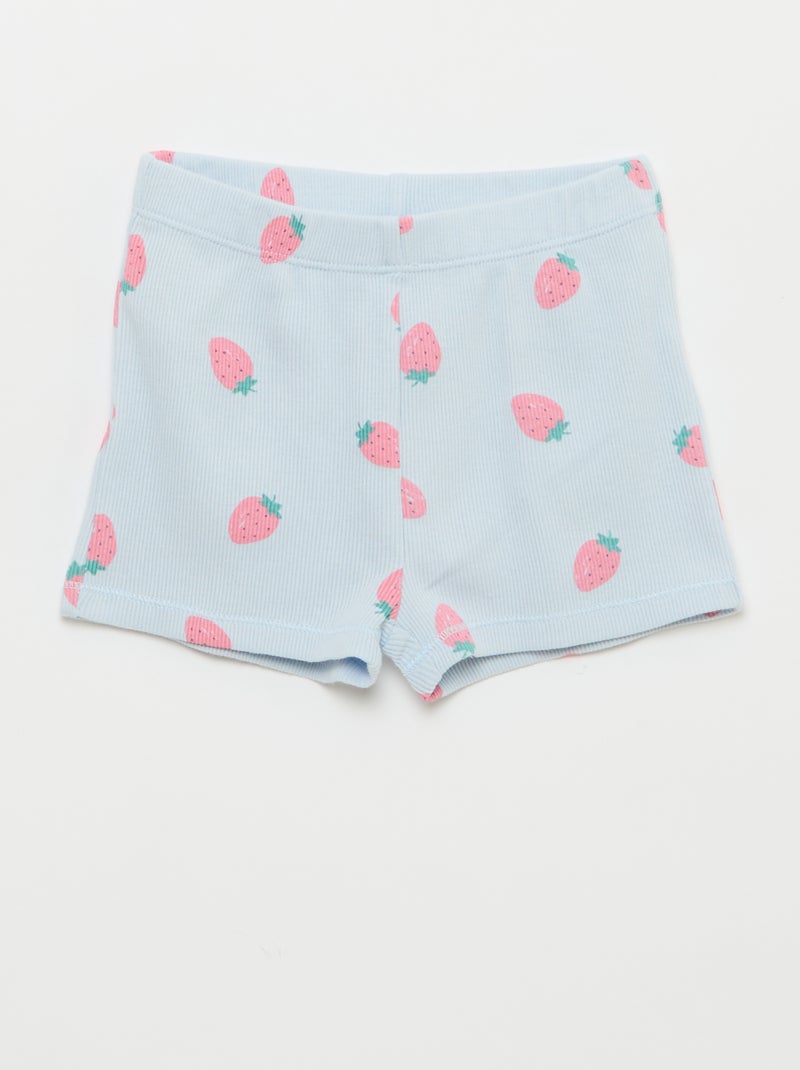 Pyjama t-shirt + short en coton côtelé - 2 pièces Bleu - Kiabi