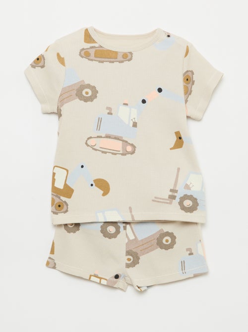 Pyjama t-shirt + short en coton côtelé - 2 pièces - Kiabi