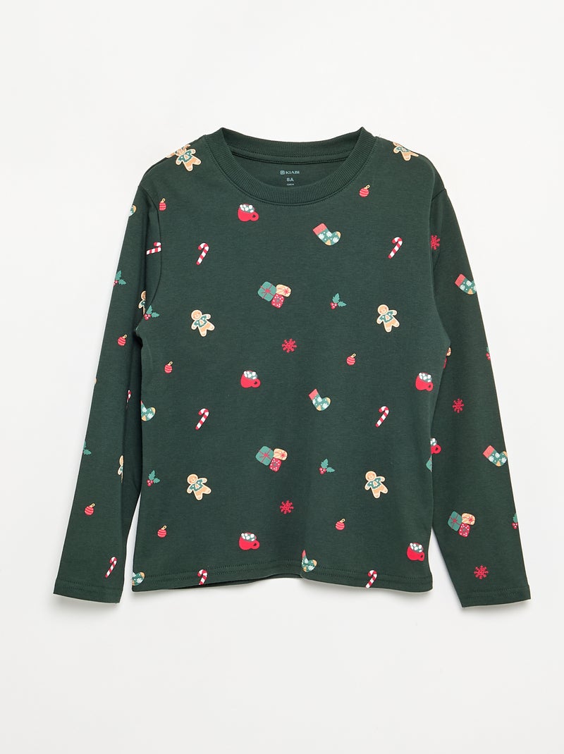 Pyjama 'Weihnachten' 2-teilig - Langarm-T-Shirt + Hose Vert - Kiabi