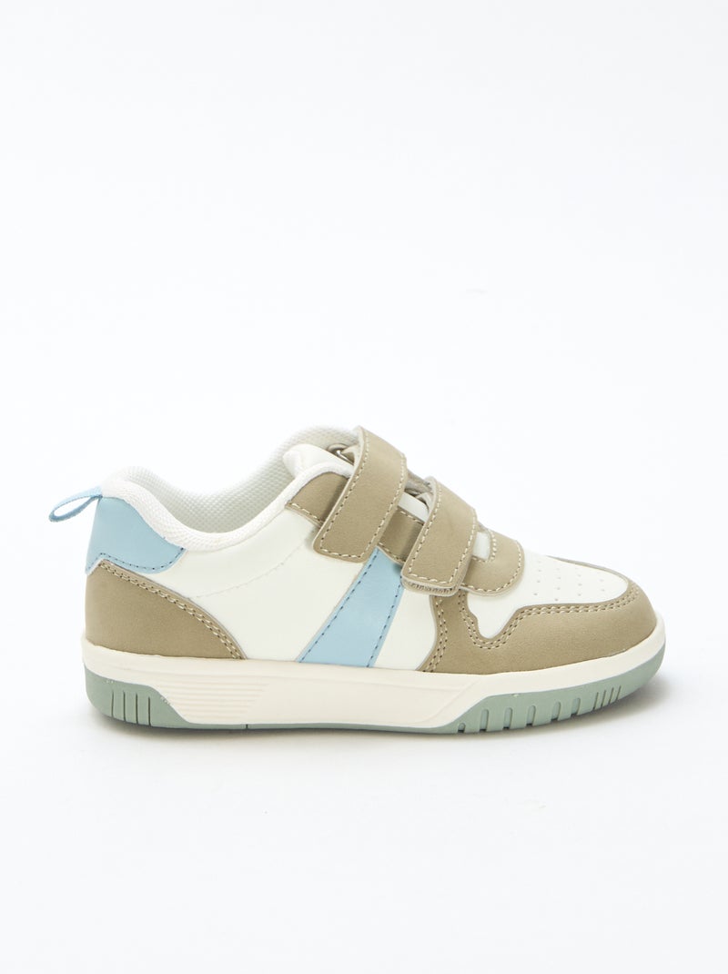 Quad-Color Faux Leather Velcro Sneakers Khaki - Kiabi