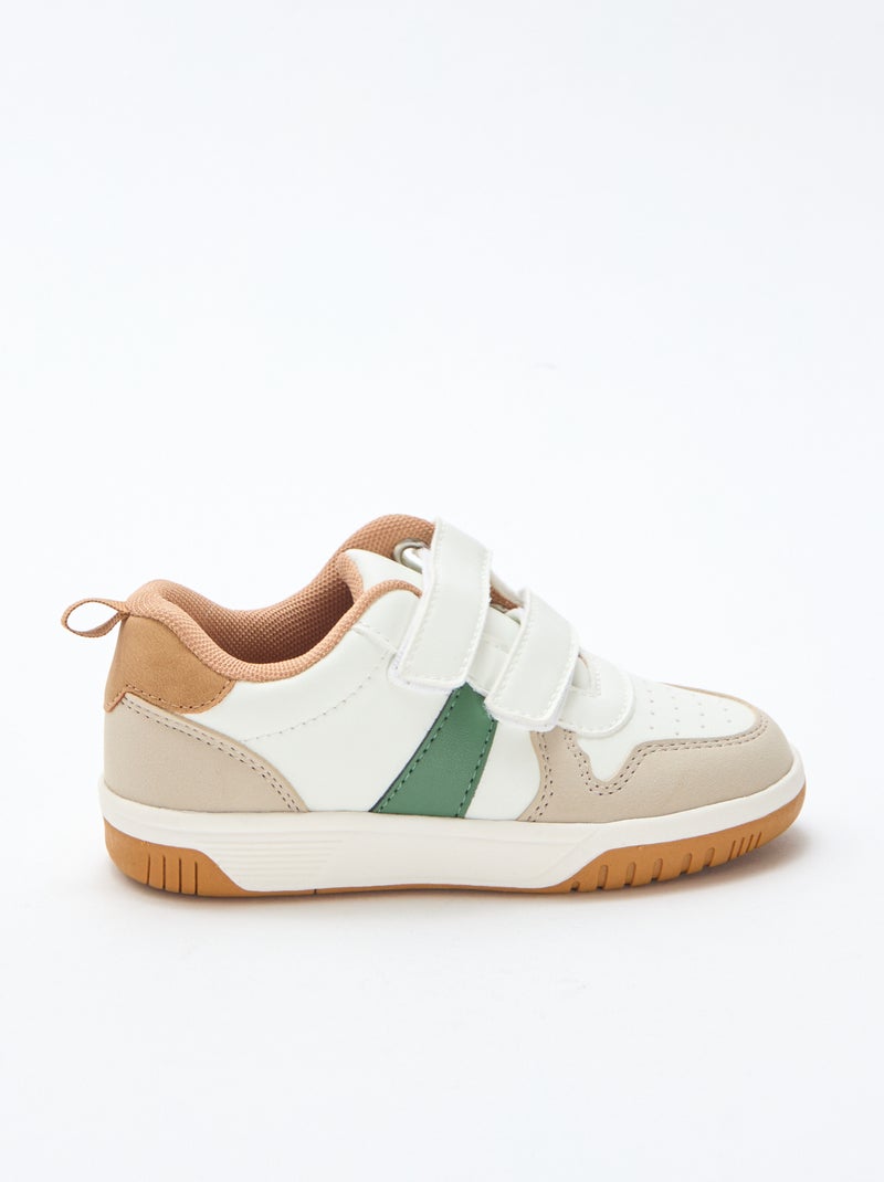 Quad-Color Faux Leather Velcro Sneakers White - Kiabi