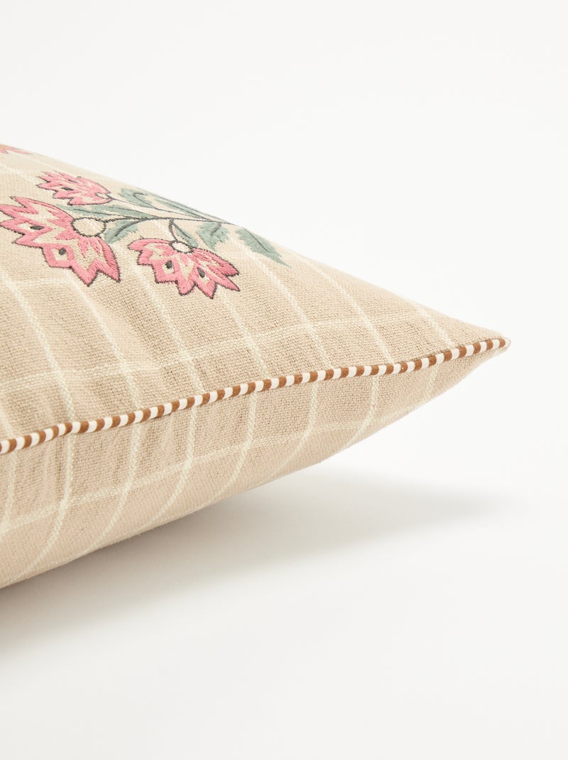 Quadratischer Kissenbezug mit gestickten Blumen Beige - Kiabi
