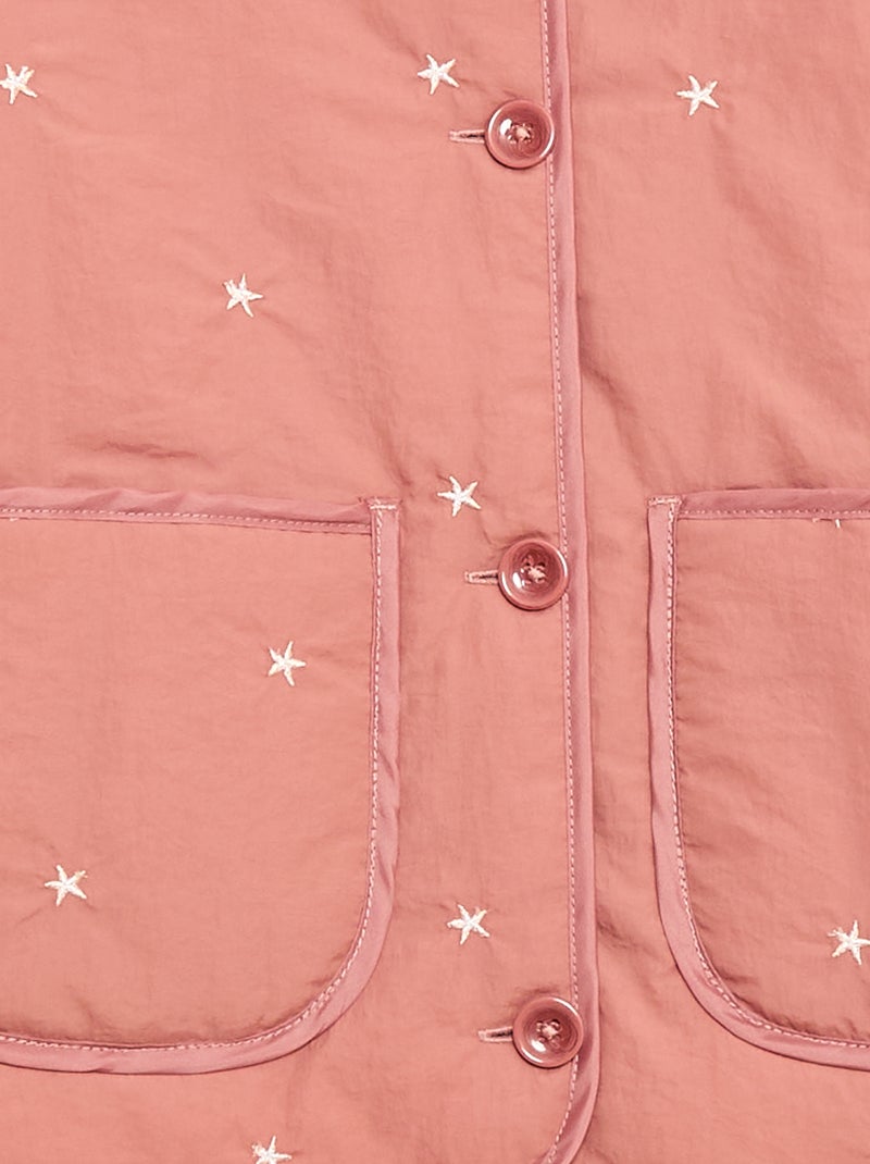 Quilted Jacket with Embroidered Design Pink - Kiabi