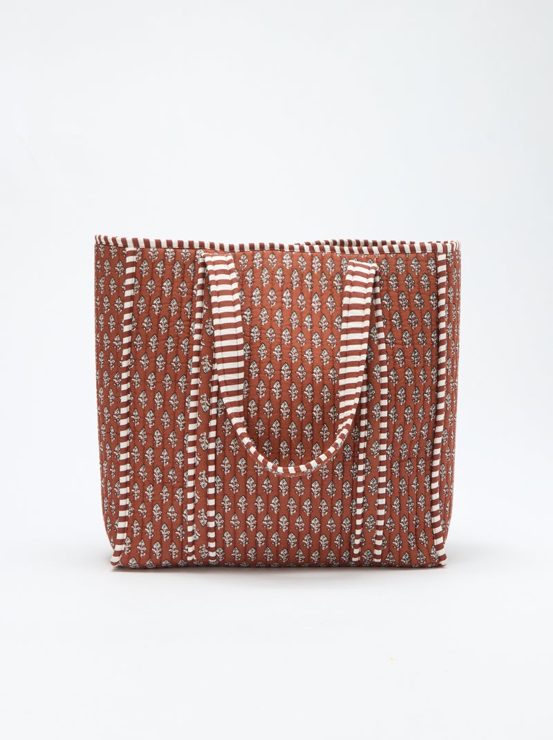 Quilted Shopper Bag with Indian-Inspired Print Beige - Kiabi