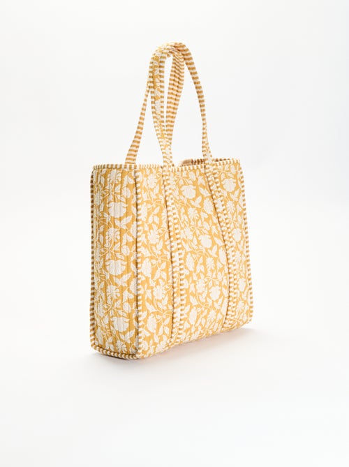 Quilted Shopper Bag with Indian-Inspired Print - Kiabi