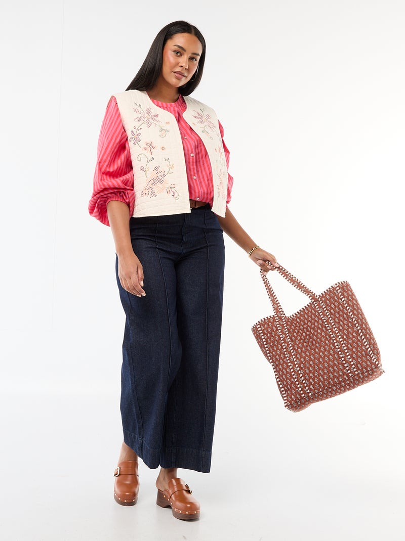 Quilted Vest with Embroidery Beige - Kiabi