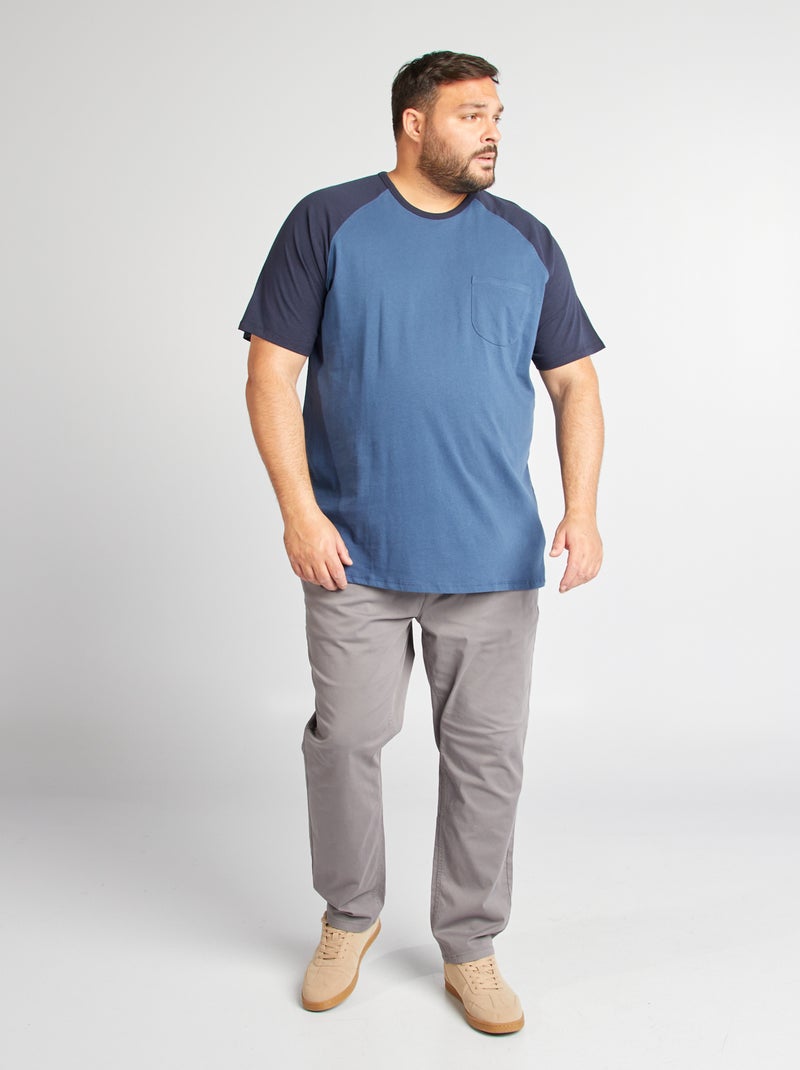 Raglan-Kurzarm-T-Shirt mit Brusttasche Marine - Kiabi