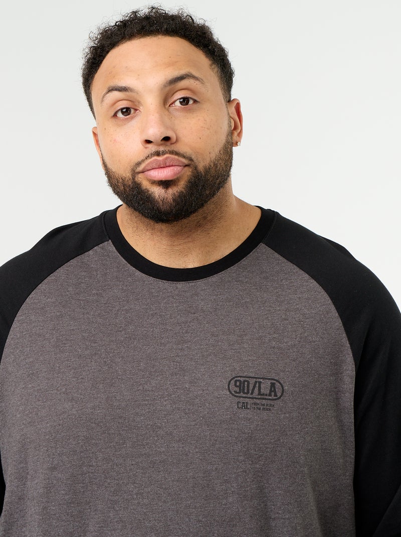 Raglan Long-Sleeve Jersey T-Shirt Grey - Kiabi