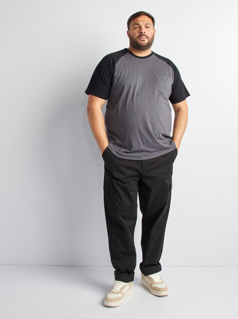 Raglan Short-Sleeve T-Shirt with Chest Pocket BLACK - Kiabi