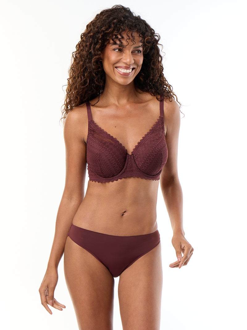 Reggiseno a balconcino avvolgente in pizzo Viola scuro - Kiabi