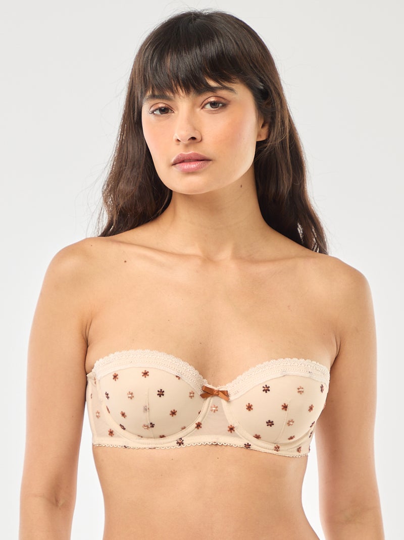 Reggiseno a balconcino in tulle fiorito Rosa - Kiabi