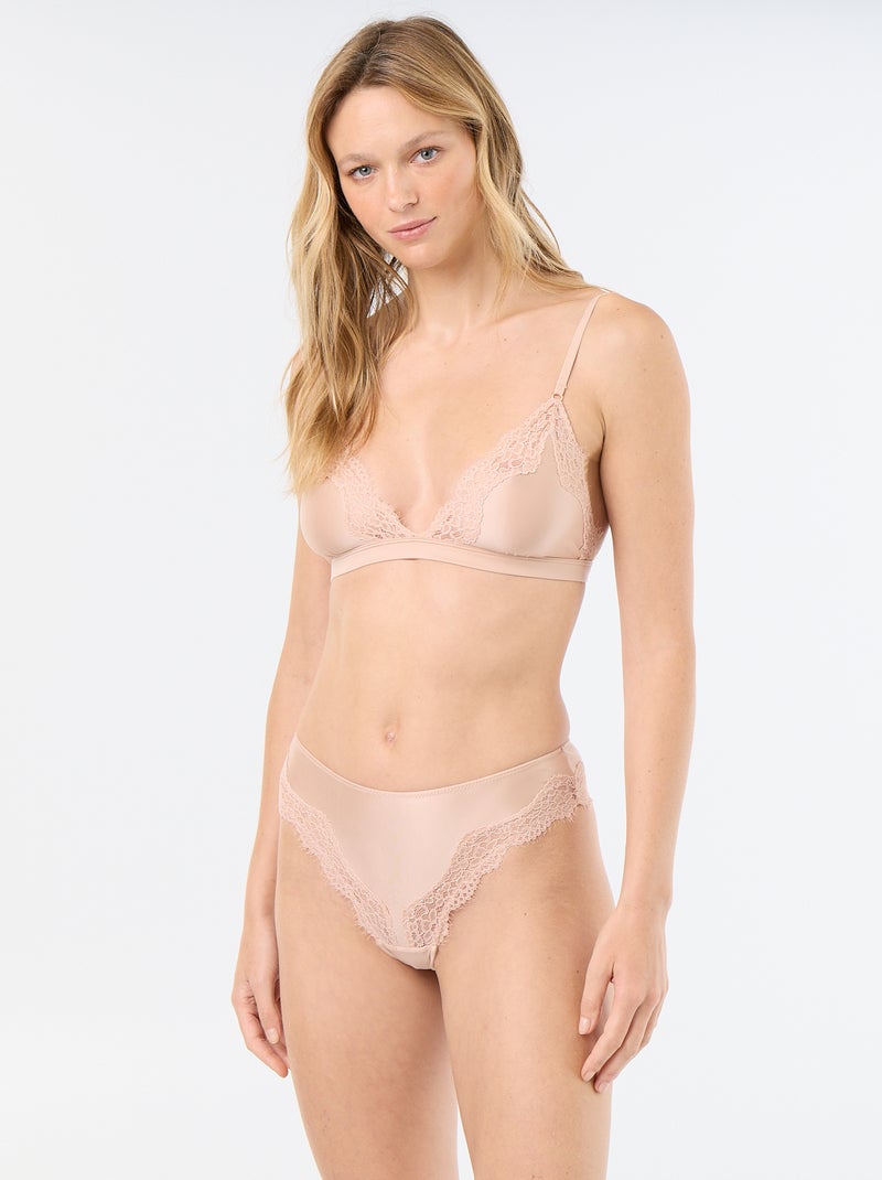 Reggiseno a triangolo in microfibra satinata e pizzo Rosa - Kiabi