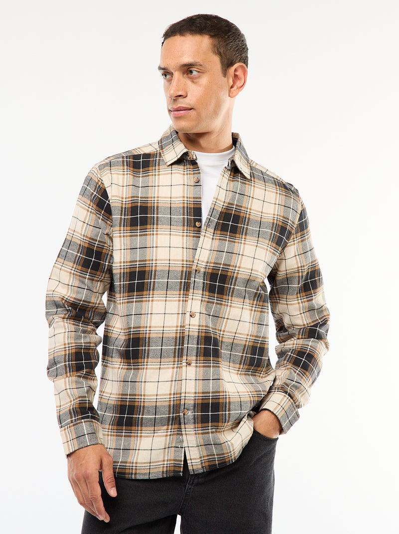 Regular Fit Checkered Shirt Beige - Kiabi