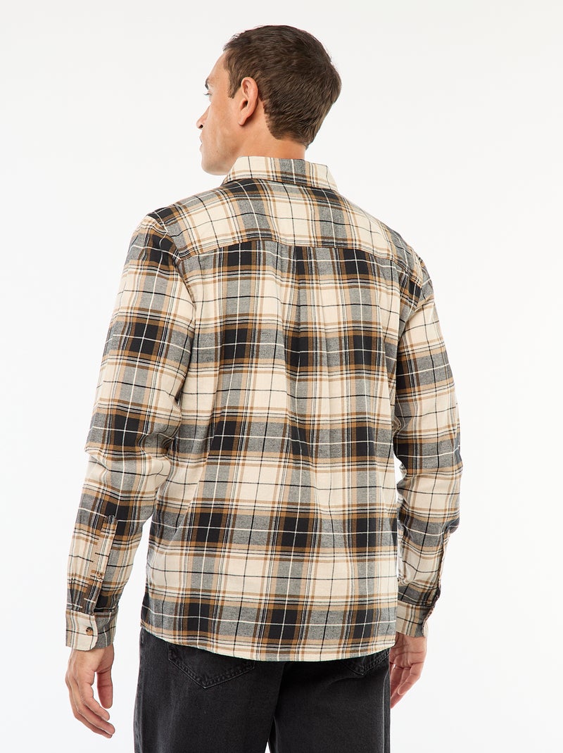Regular Fit Checkered Shirt Beige - Kiabi