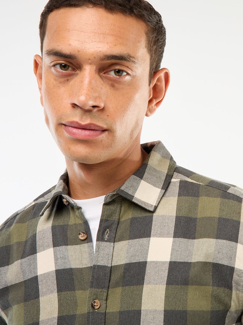 Regular Fit Checkered Shirt Khaki - Kiabi