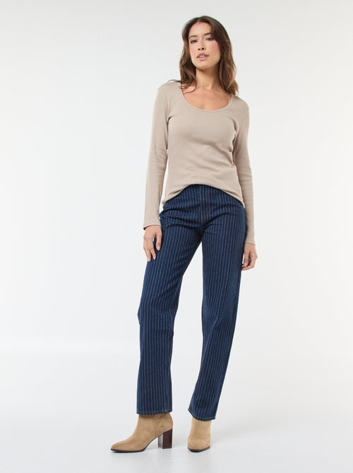 Regular Fit Cotton-Blend Jeans with Stripes - Kiabi