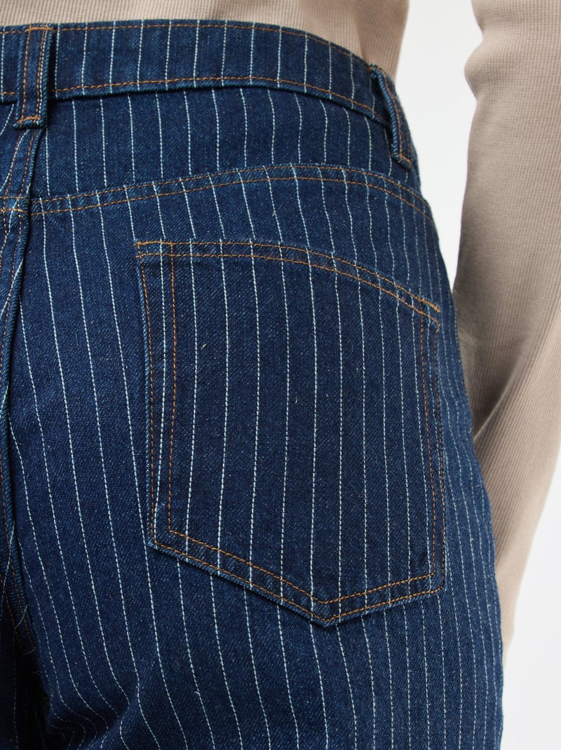 Regular Fit Cotton-Blend Jeans with Stripes Blue - Kiabi