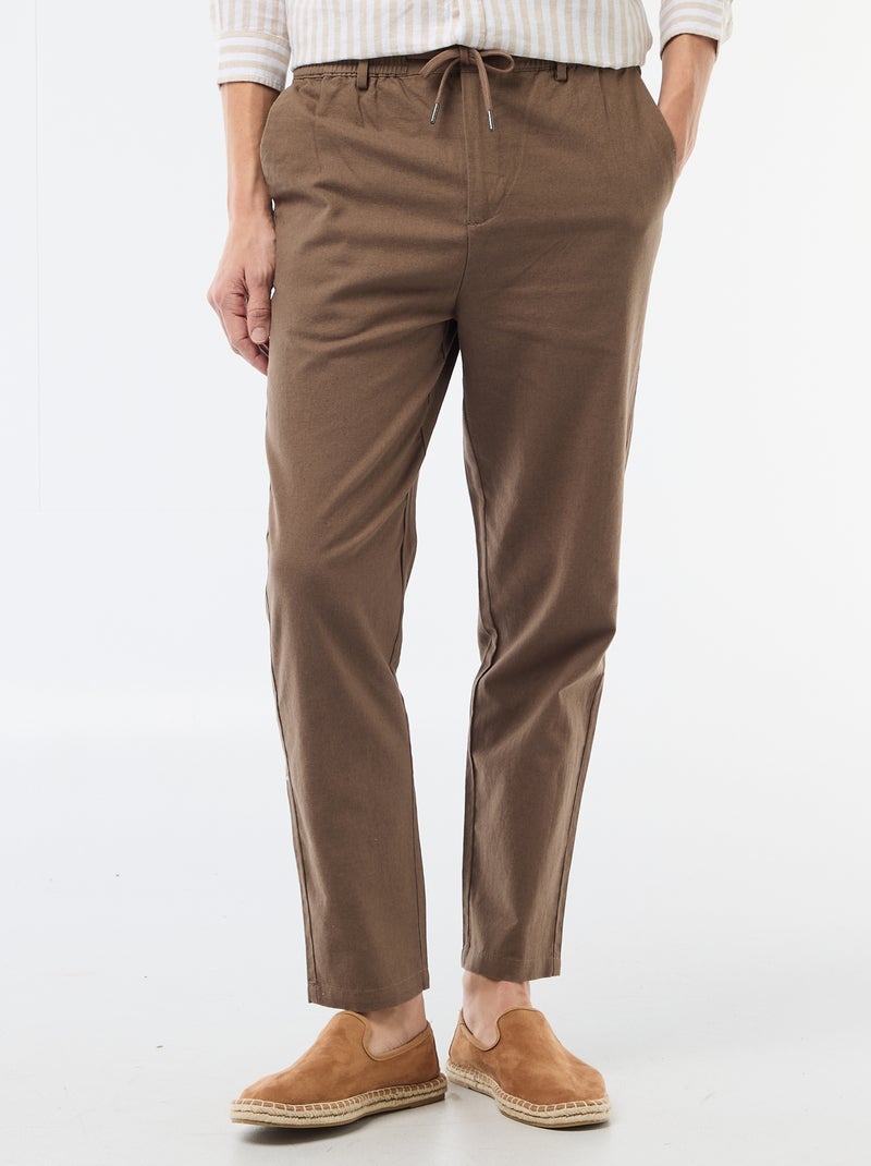 Regular Fit Linen Blend Chino Trousers Brown - Kiabi
