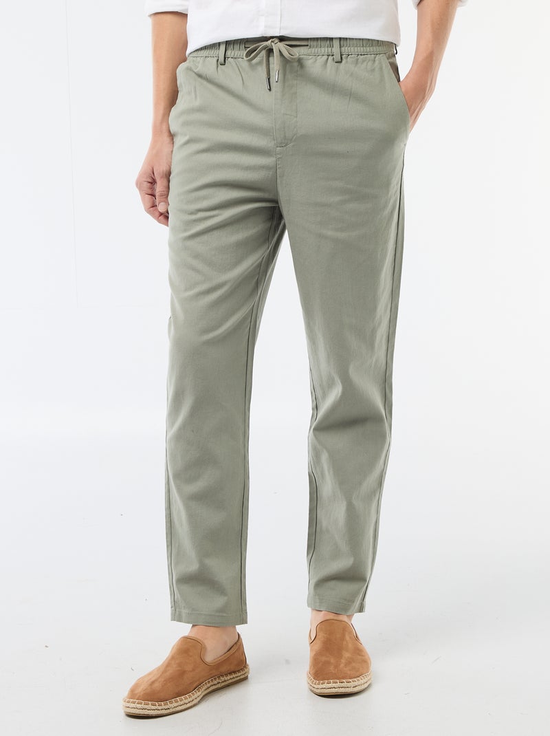 Regular Fit Linen Blend Chino Trousers Green - Kiabi