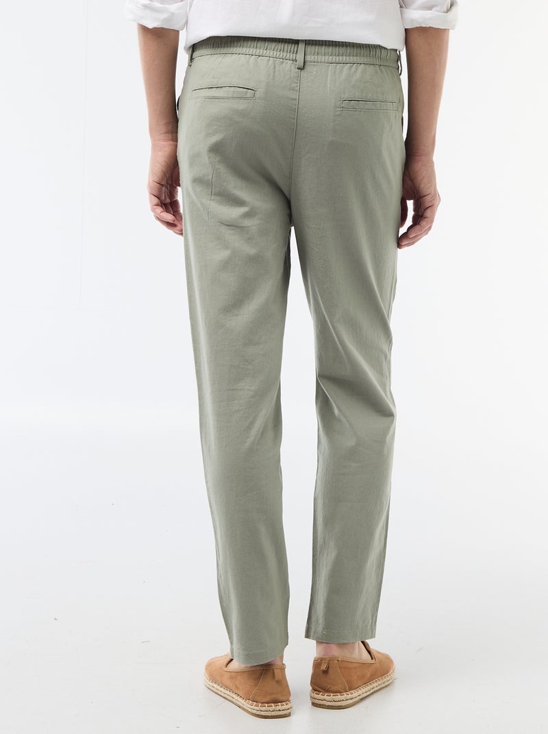 Regular Fit Linen Blend Chino Trousers Green - Kiabi
