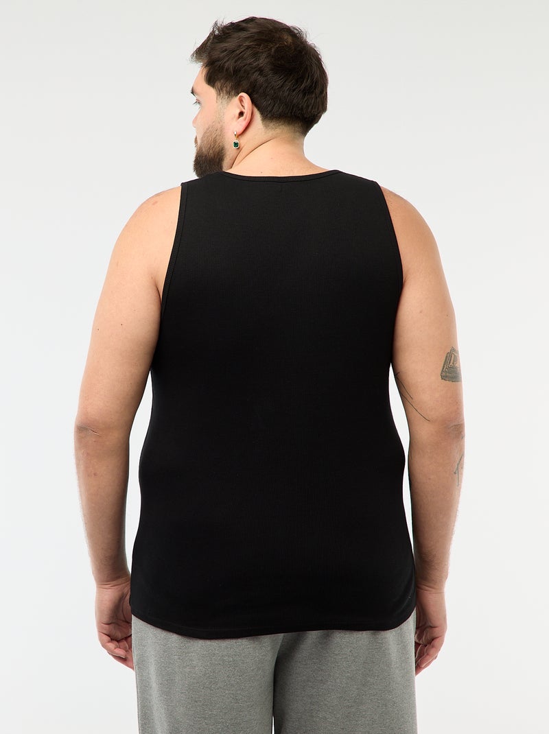 Regular Fit Ribbed Tank Top Black - Kiabi