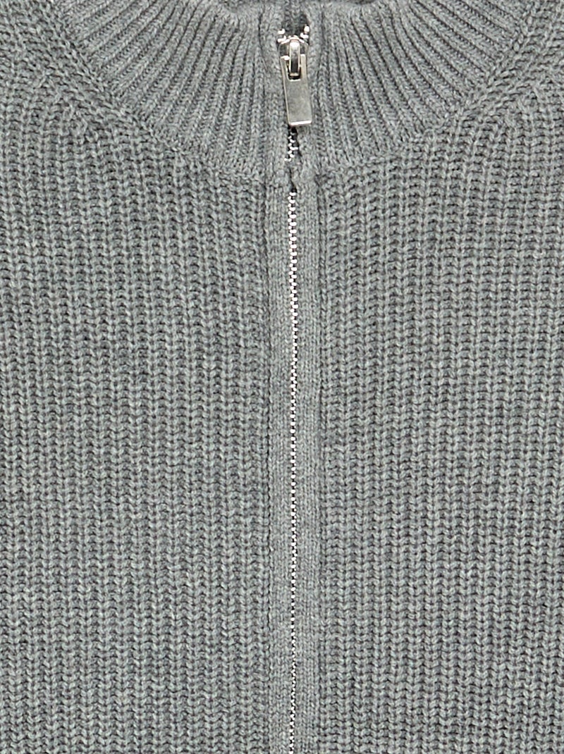 Reissverschluss-Strickjacke mit Stehkragen Grau - Kiabi