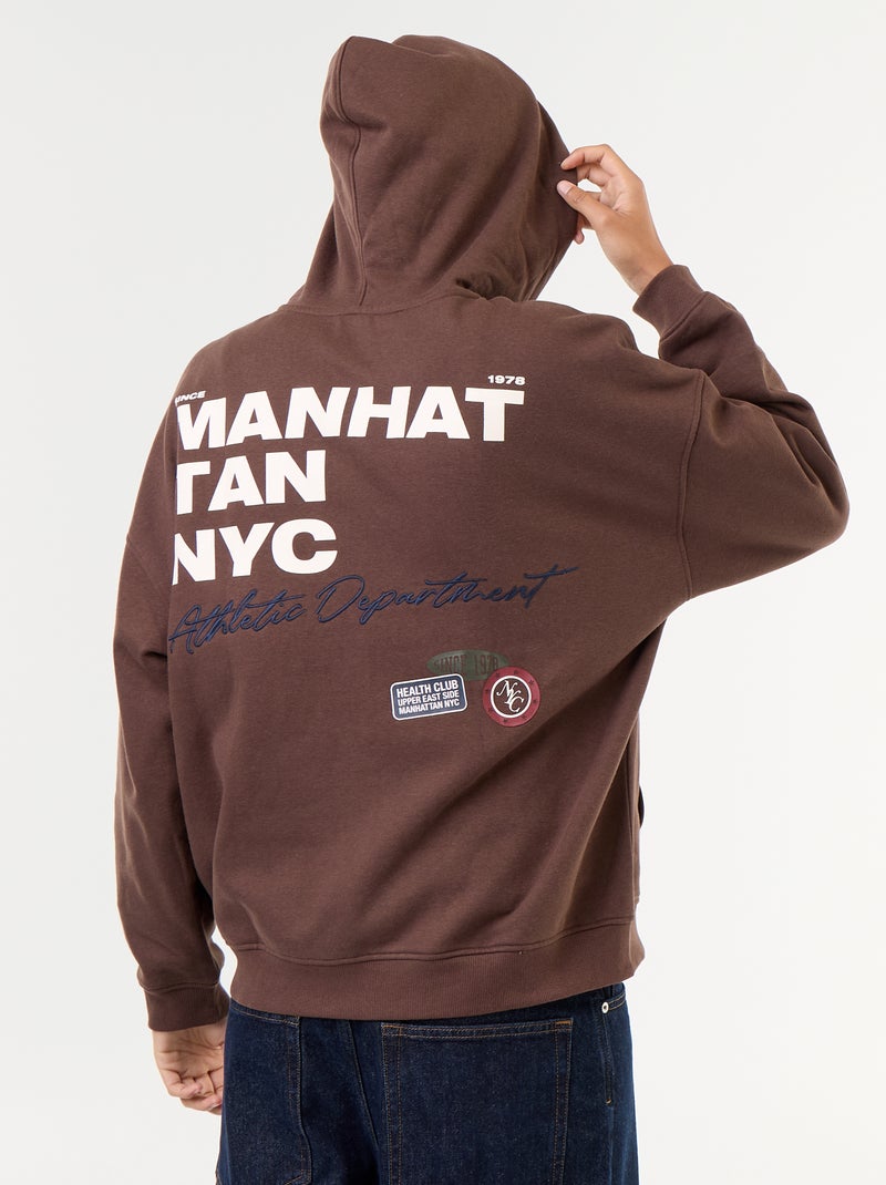 Reversible print hooded sweatshirt Brown - Kiabi