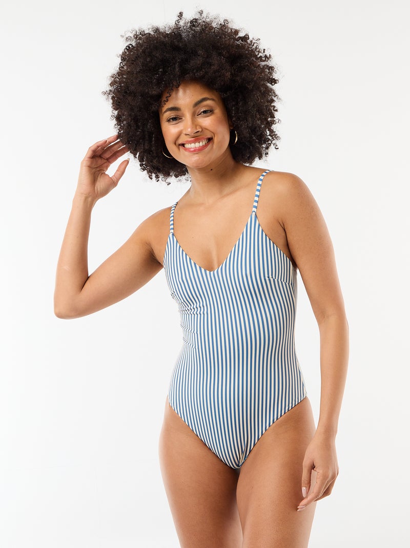 Reversible Printed One-Piece Swimsuit Blue - Kiabi