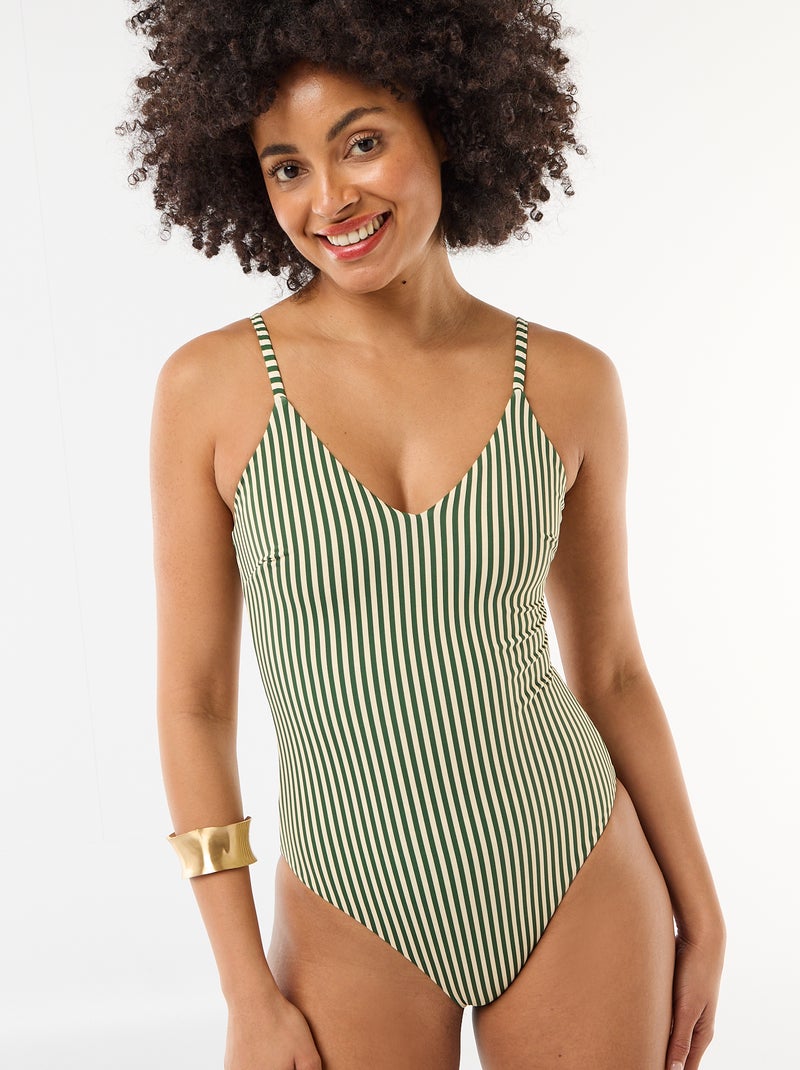 Reversible Printed One-Piece Swimsuit Green - Kiabi