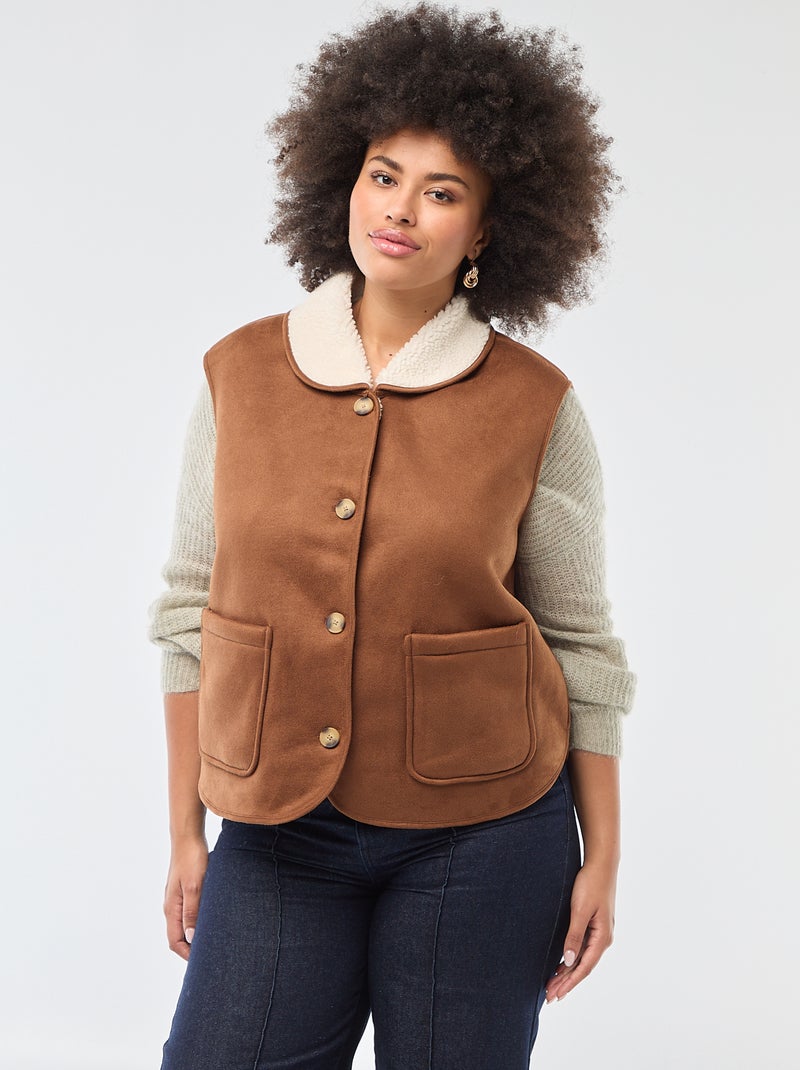 Reversible Sleeveless Cropped Jacket Brown - Kiabi