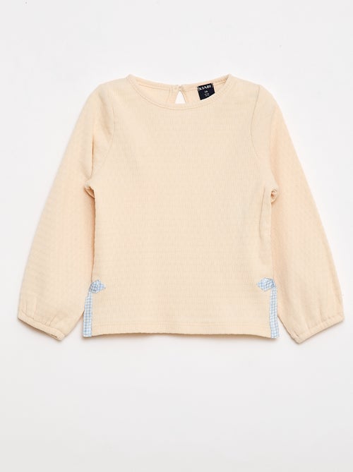 Rib-knit T-shirt with decorative knot details - Kiabi