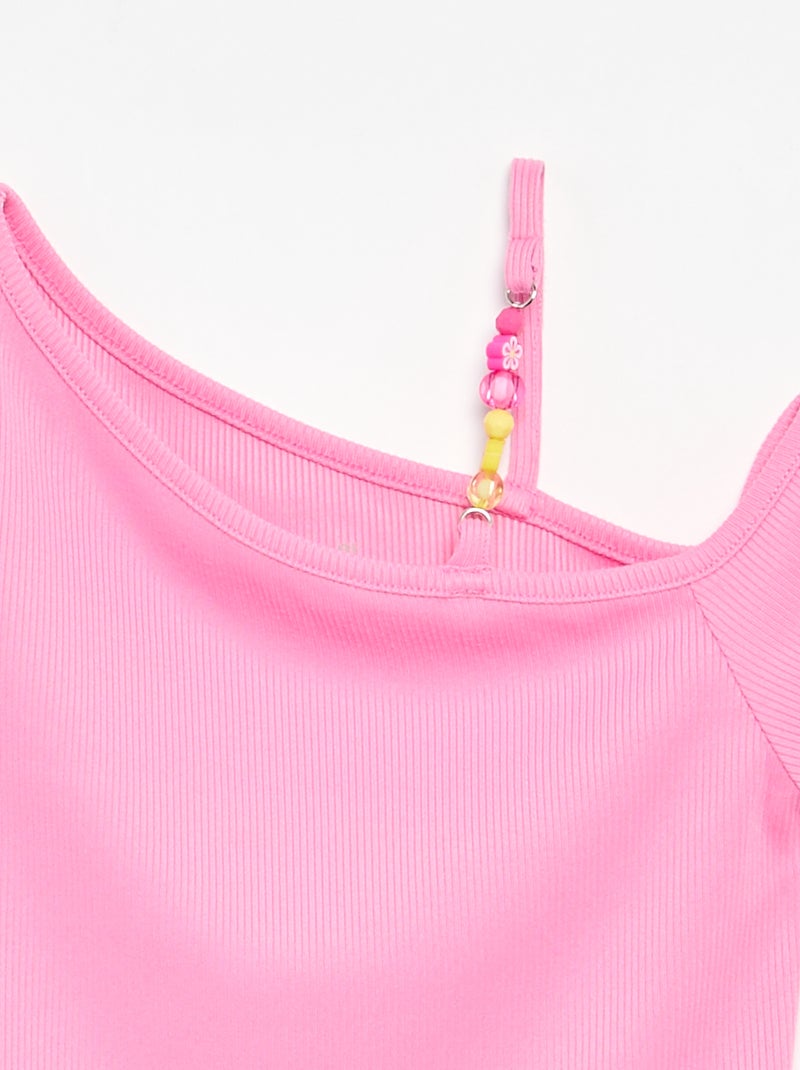 Ribbed Asymmetric Collar Top Pink - Kiabi