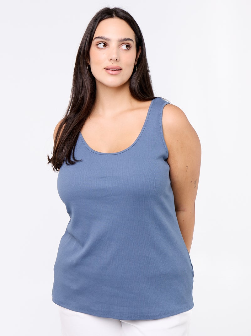 Ribbed basic tank top Blue - Kiabi