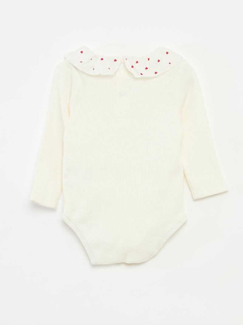 Ribbed Body with Ruffle Collar White - Kiabi