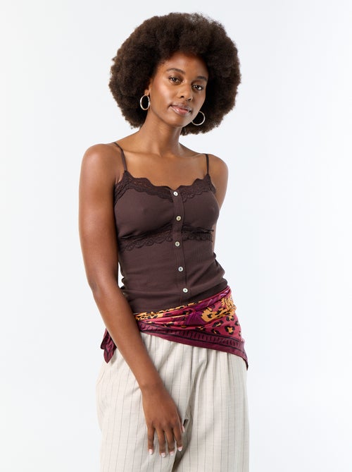 Ribbed Camisole with Straps - Kiabi Ribbed Camisole with Straps - Kiabi