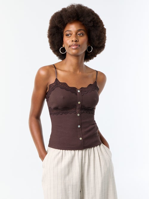 Ribbed Camisole with Straps - Kiabi Ribbed Camisole with Straps - Kiabi