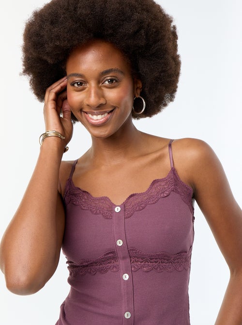 Ribbed Camisole with Straps - Kiabi Ribbed Camisole with Straps - Kiabi