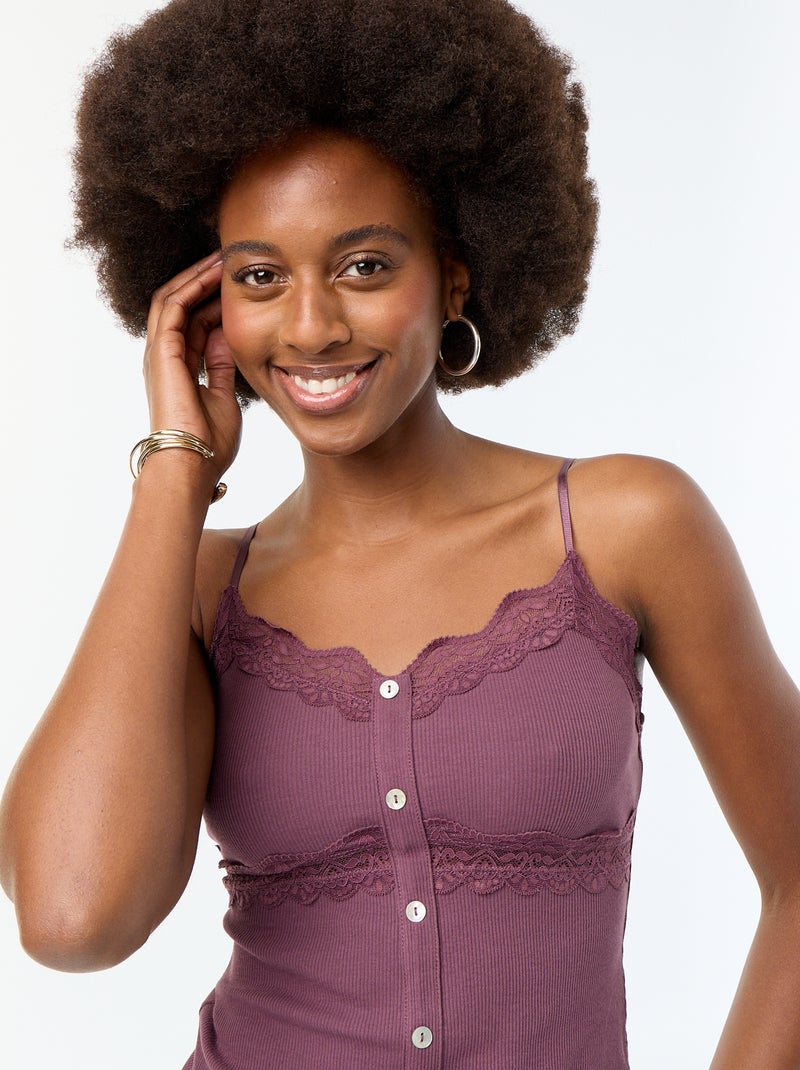 Ribbed Camisole with Straps Purple - Kiabi