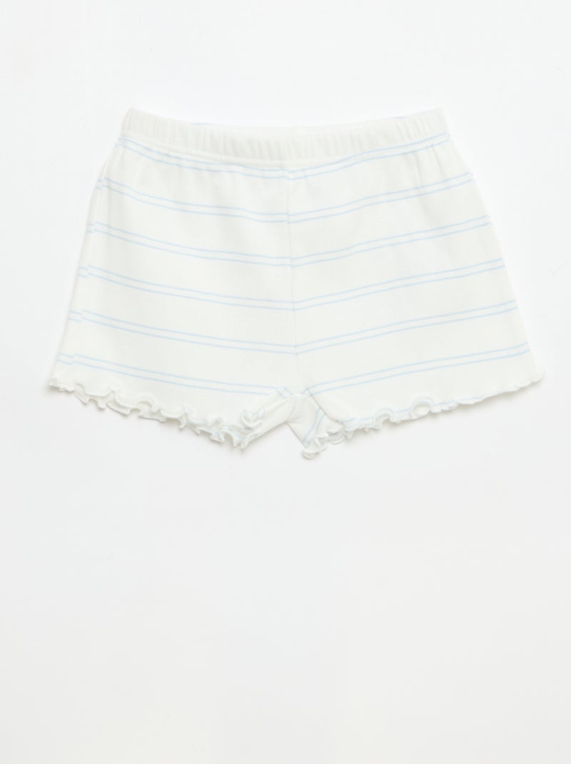 Ribbed Cotton Top & Shorts Pajama Set White - Kiabi