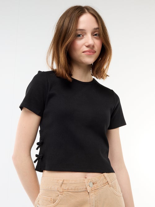 Ribbed Cropped T-shirt with Knots - Kiabi