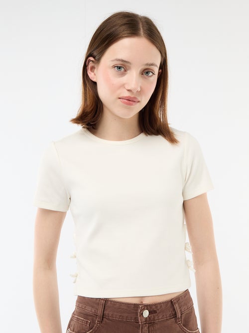 Ribbed Cropped T-shirt with Knots - Kiabi