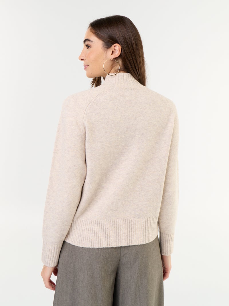 Ribbed High-Neck Jumper Beige - Kiabi