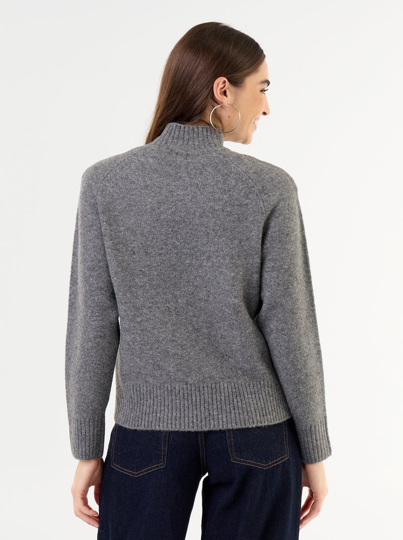 Ribbed High-Neck Jumper Grey - Kiabi