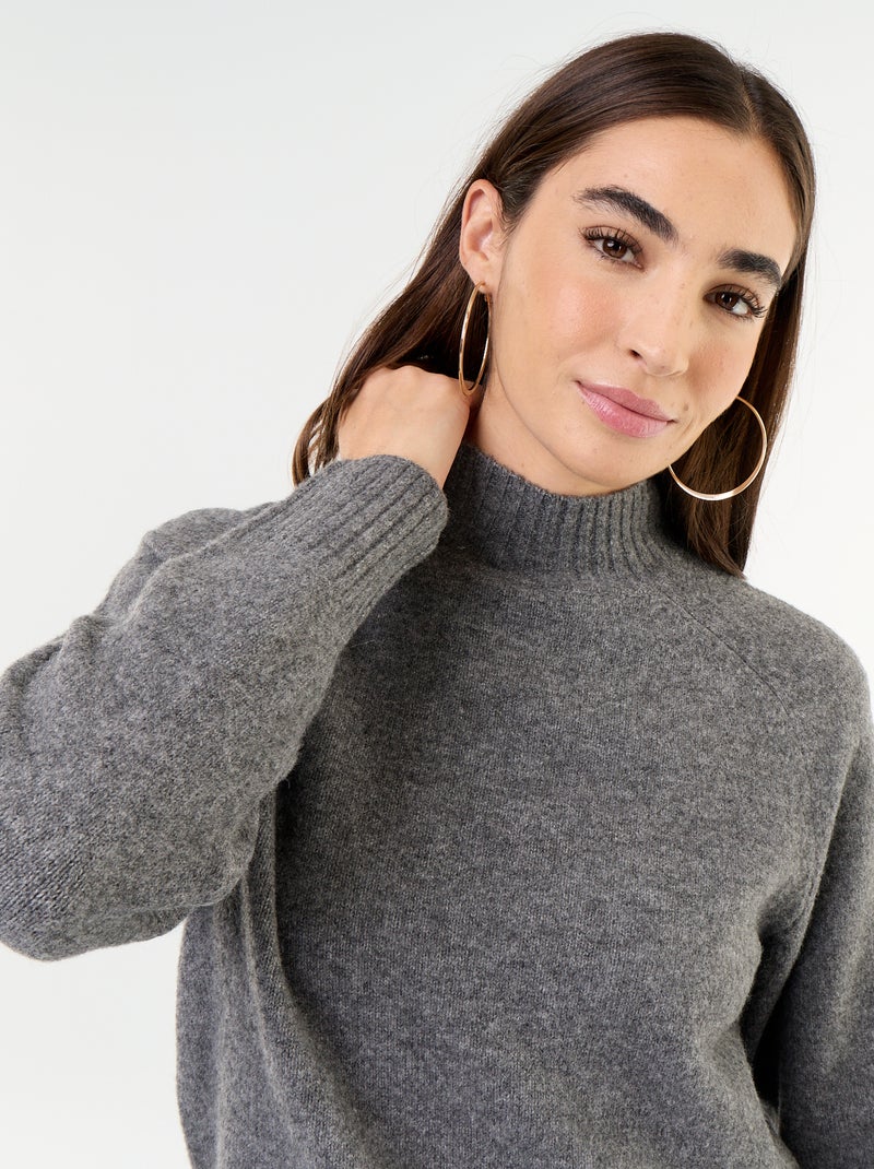 Ribbed High-Neck Jumper Grey - Kiabi
