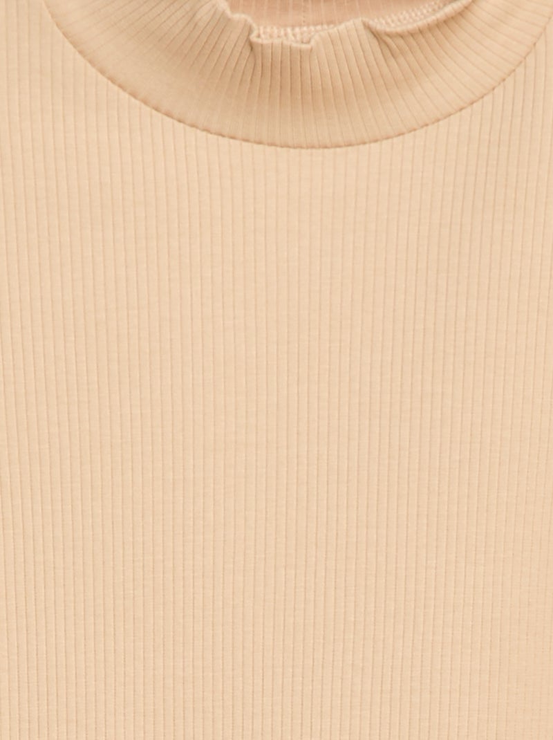 Ribbed High Neck T-Shirt Beige - Kiabi