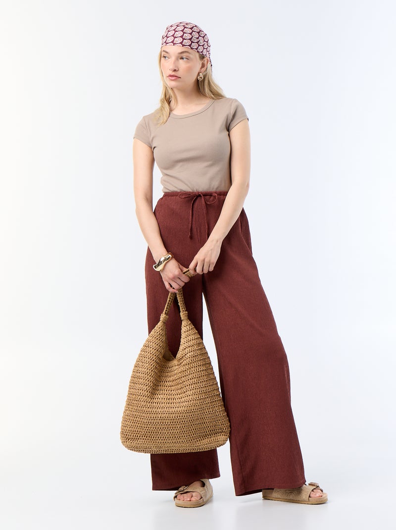 Ribbed Jersey Short-Sleeve T-Shirt Taupe - Kiabi