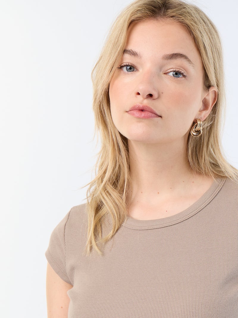 Ribbed Jersey Short-Sleeve T-Shirt Taupe - Kiabi