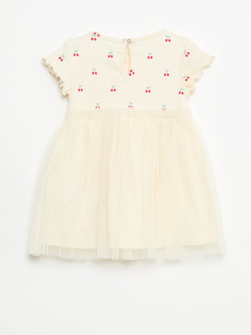 Ribbed Knit and Tulle Dress White - Kiabi